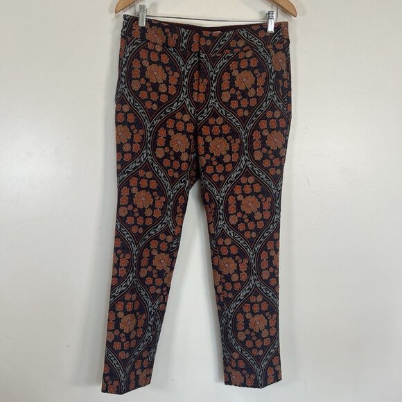 Anthropologie Pants - Anthropologie The Essential Slim Brocade 32x27 Ankle Brown Orange Blue Pants 8